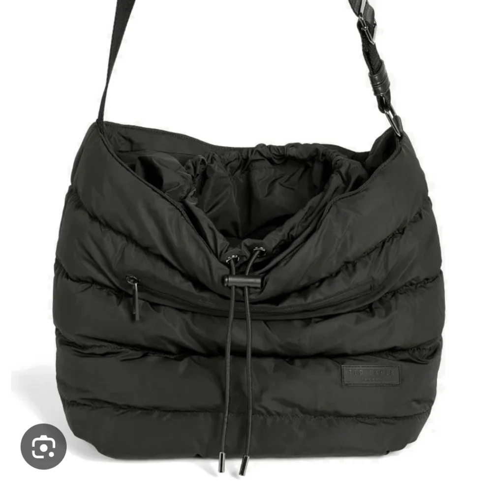 Ted Baker London Quinio Nylon Puffer Hobo Bag Black Quilted Drawstring